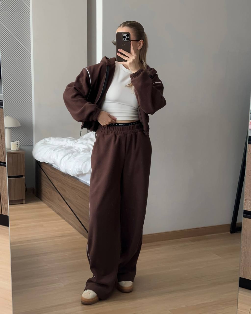 Women's Fleece Two-Piece Set with Long Sleeve Cardigan Jacket and Elastic Waist Pants