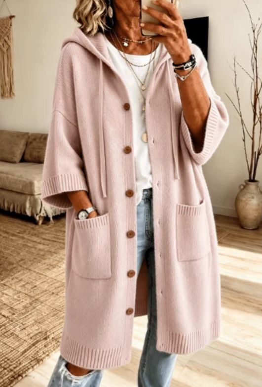 Women's Knit Hooded Drawstring Sweater Loose Fit Long Sleeve