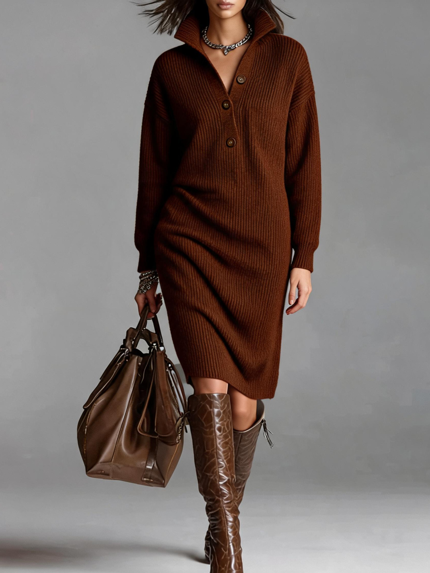 Women's Oversized Long Knit Sweater Dress Solid Color