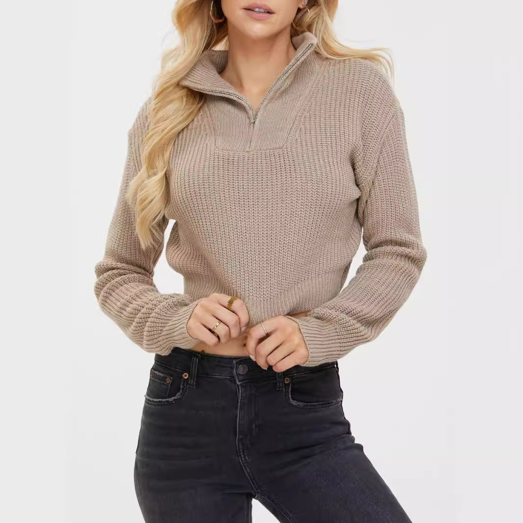 Women's Slim Fit Quarter-Zip V-Neck Sweater