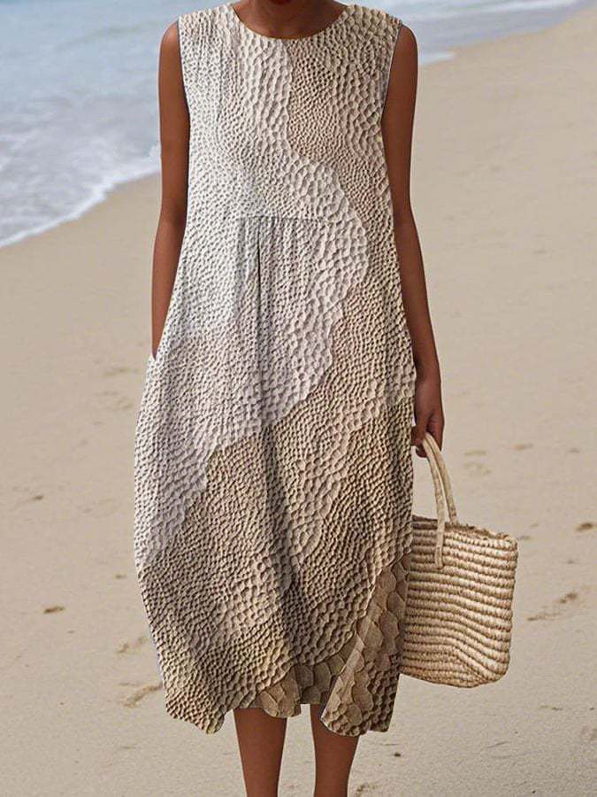 Women's Vintage Patterned Sleeveless Midi Dress