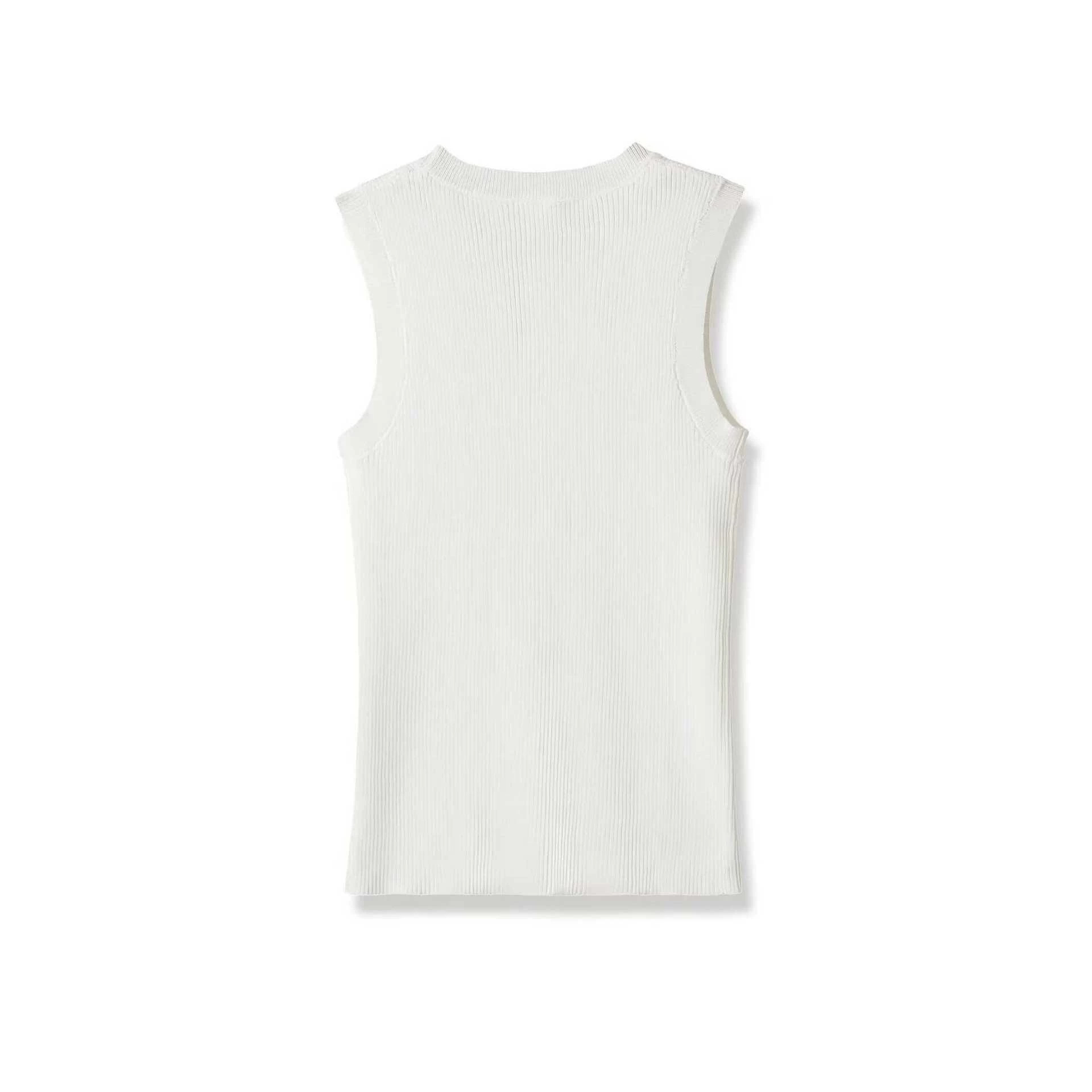 Women's Summer Sleeveless Knit Vest with Colorful Buttons and Scalloped Placket