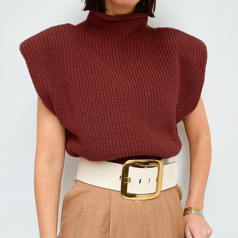 Women's High Neck Short Sleeve Knit Top Solid Color