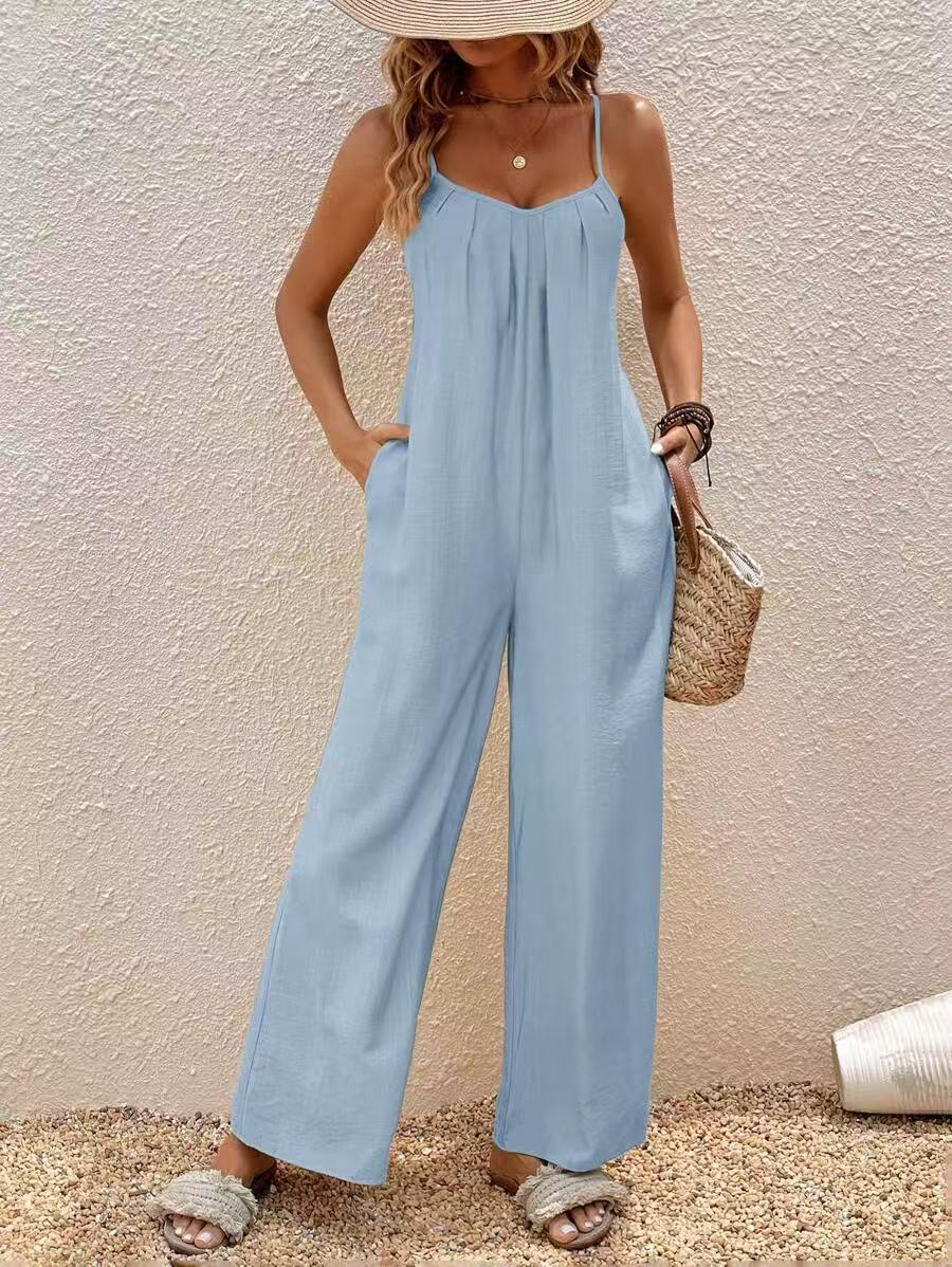 Women's Adjustable Strap Jumpsuit Solid Color Elegant Vacation