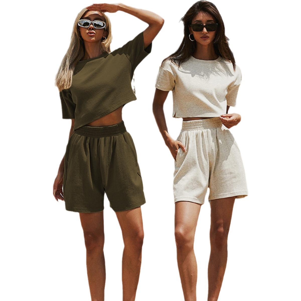 Women's Casual Solid Color Slimming Top and Loose Shorts Set