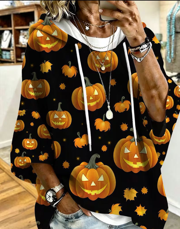 Women's Halloween Skull Pumpkin Print Casual Sweatshirt