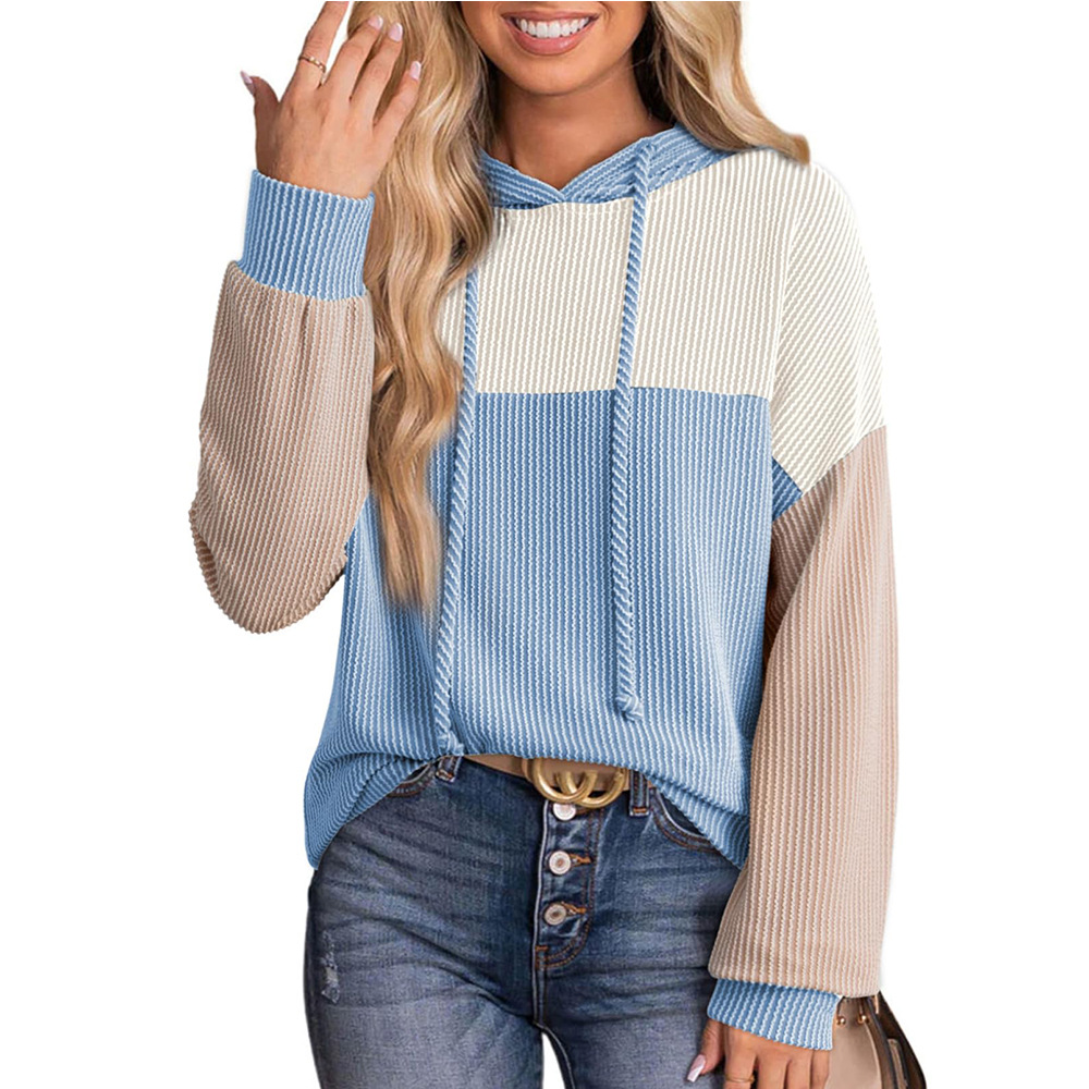 Color-Block Twist Stripe Long-Sleeve Hooded Sweatshirt