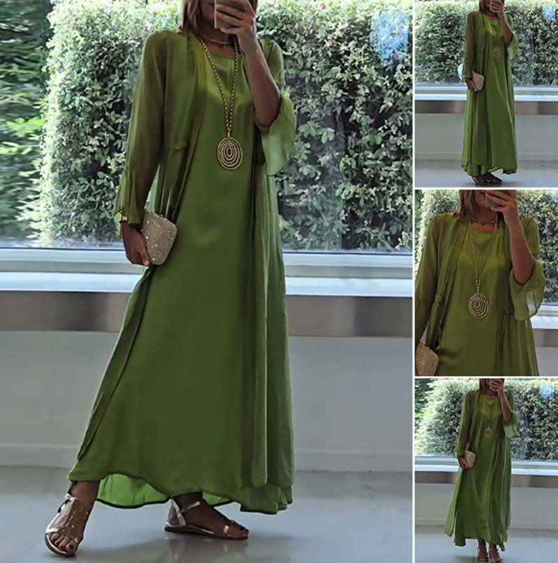 Elegant Solid Color Long Sleeve Dress Set for Women