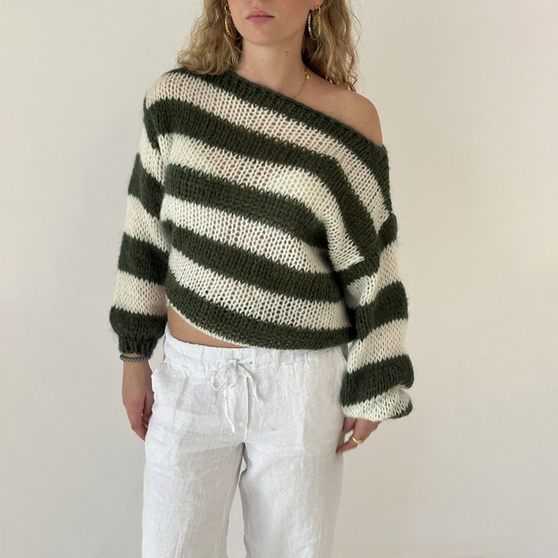 Striped Color-Block Loose Knit Pullover Sweater