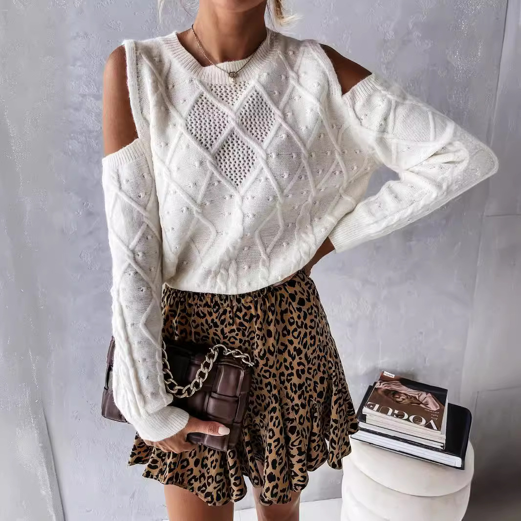 Off-Shoulder Cutout Knit Pullover Sweater