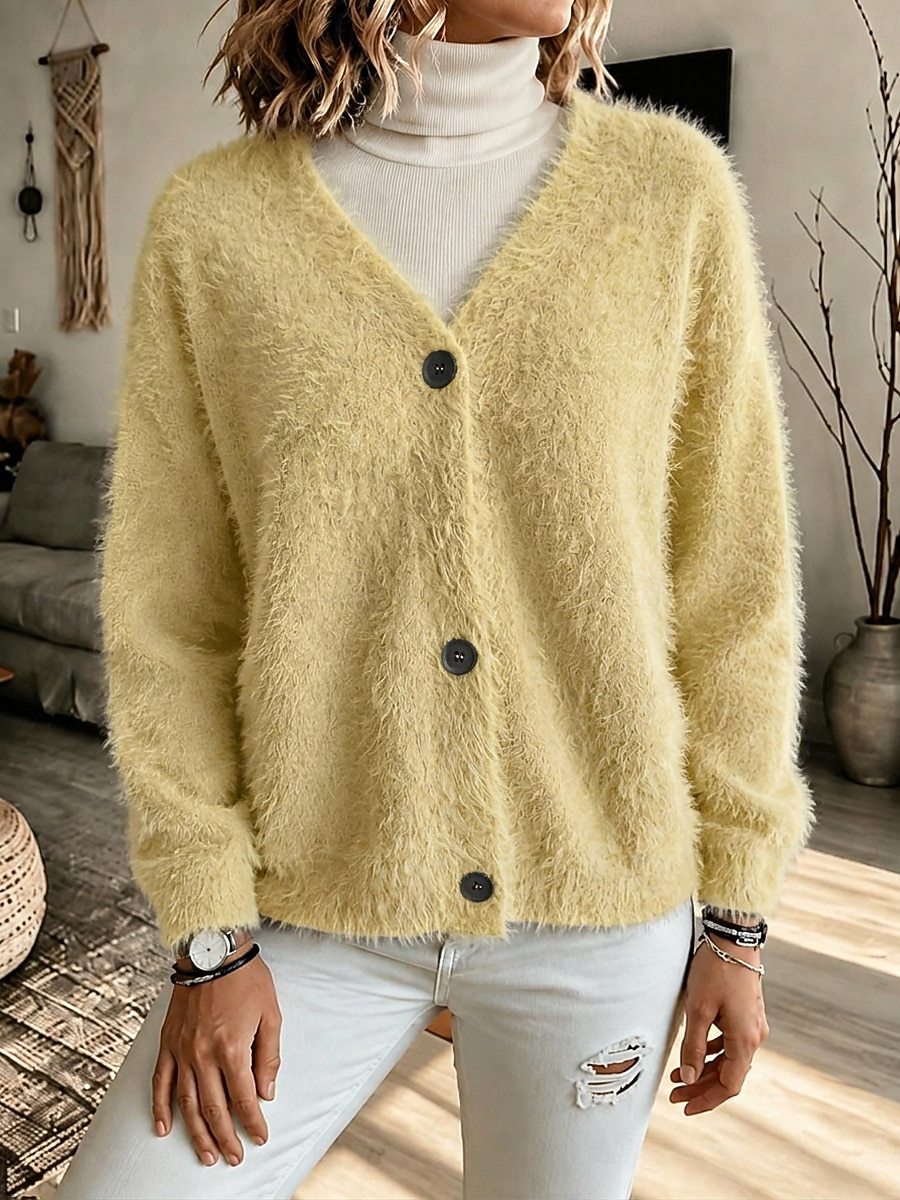 Faux Mink Knit Cardigan V-Neck Loose Long Sleeve Sweater Coat