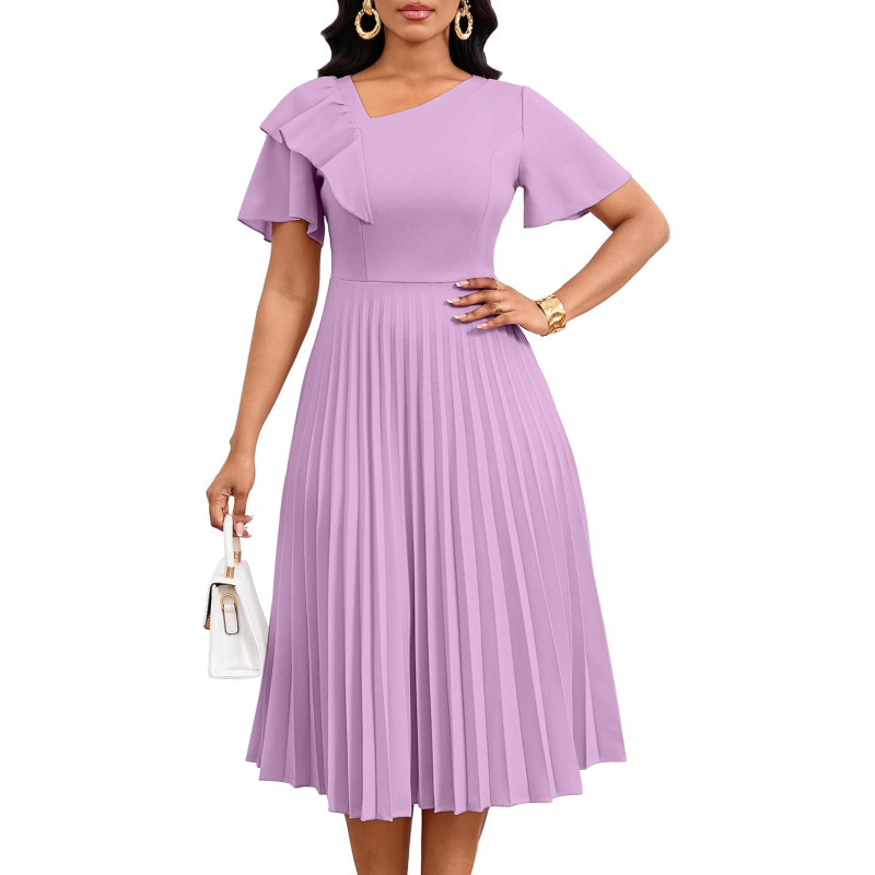 Asymmetric Ruffle Short Sleeve A-Line Midi Dress