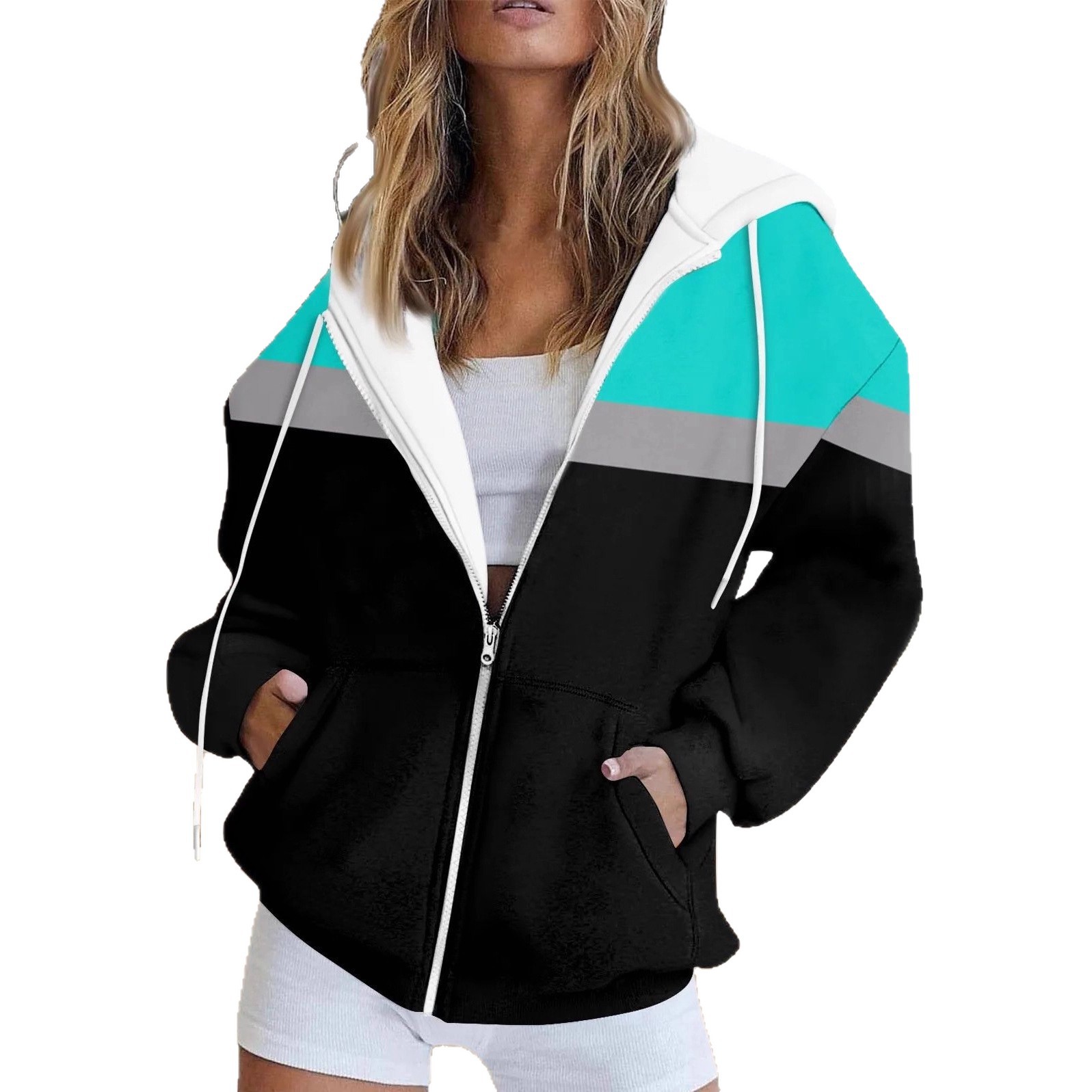 Women's Colorblock Print Zip-Up Sweatshirt