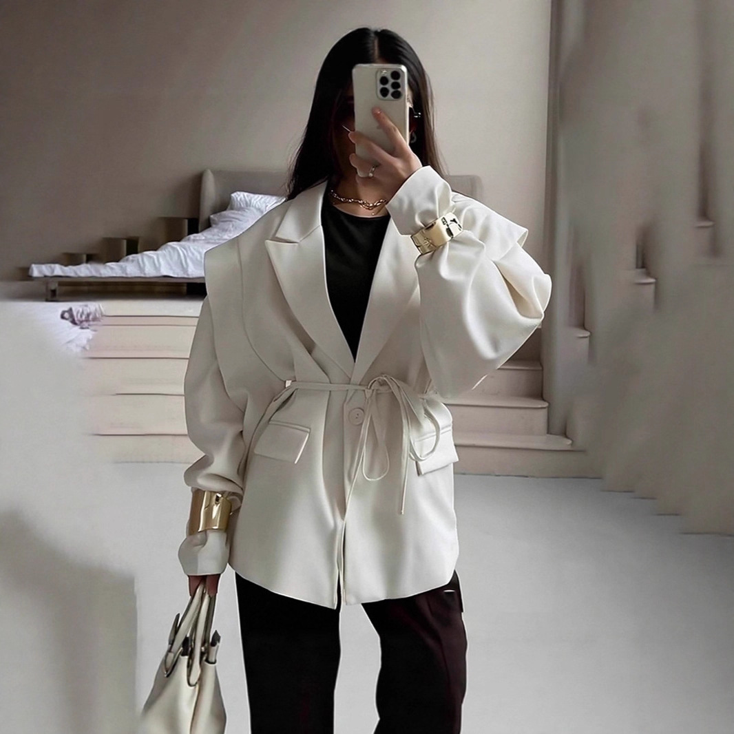 Women's V-Neck Tie-Waist Slimming Loose Fit Coat