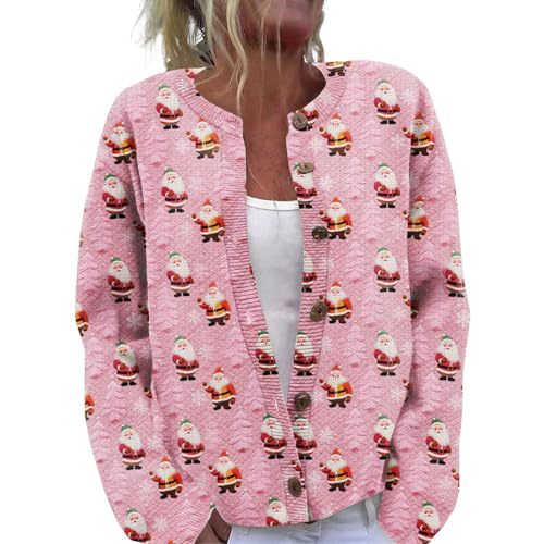 Women's Christmas Santa Print Cardigan Sweater