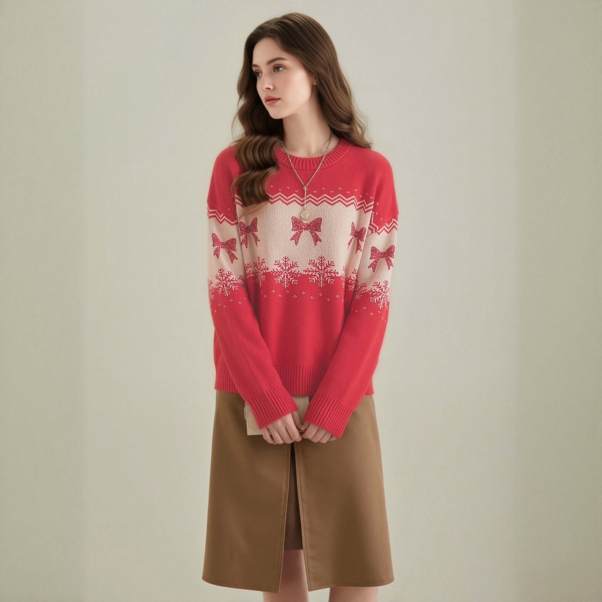 Sequin Embroidered Bow Pullover Sweater