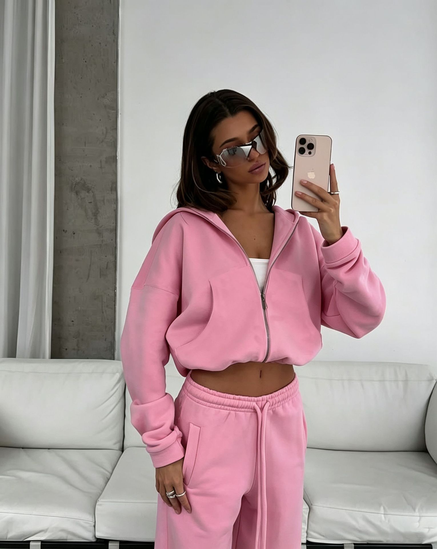 Women's Zip-Up Hooded Cardigan and Drawstring Pants Two-Piece Casual Set