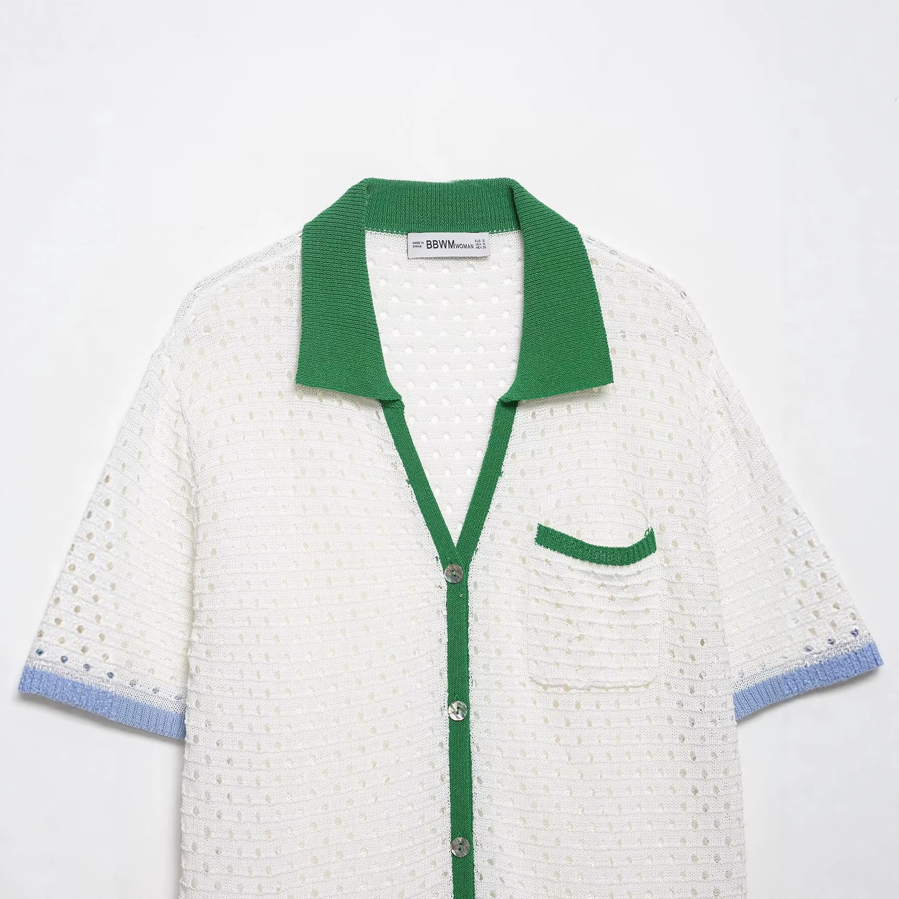 Women's Knit Hollow-Out Short-Sleeve Cardigan and Shorts Set