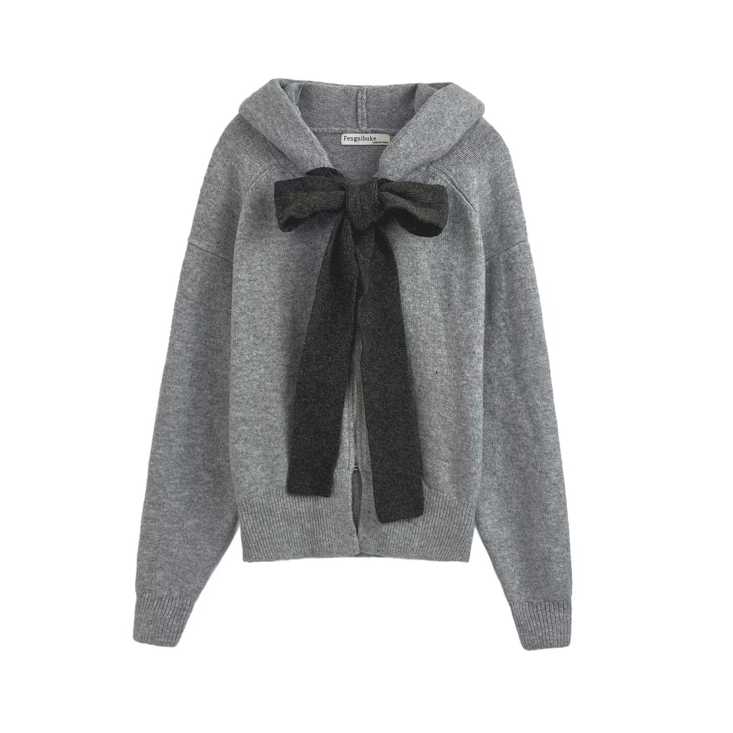 Women's Bow Knit Hooded Cardigan Casual