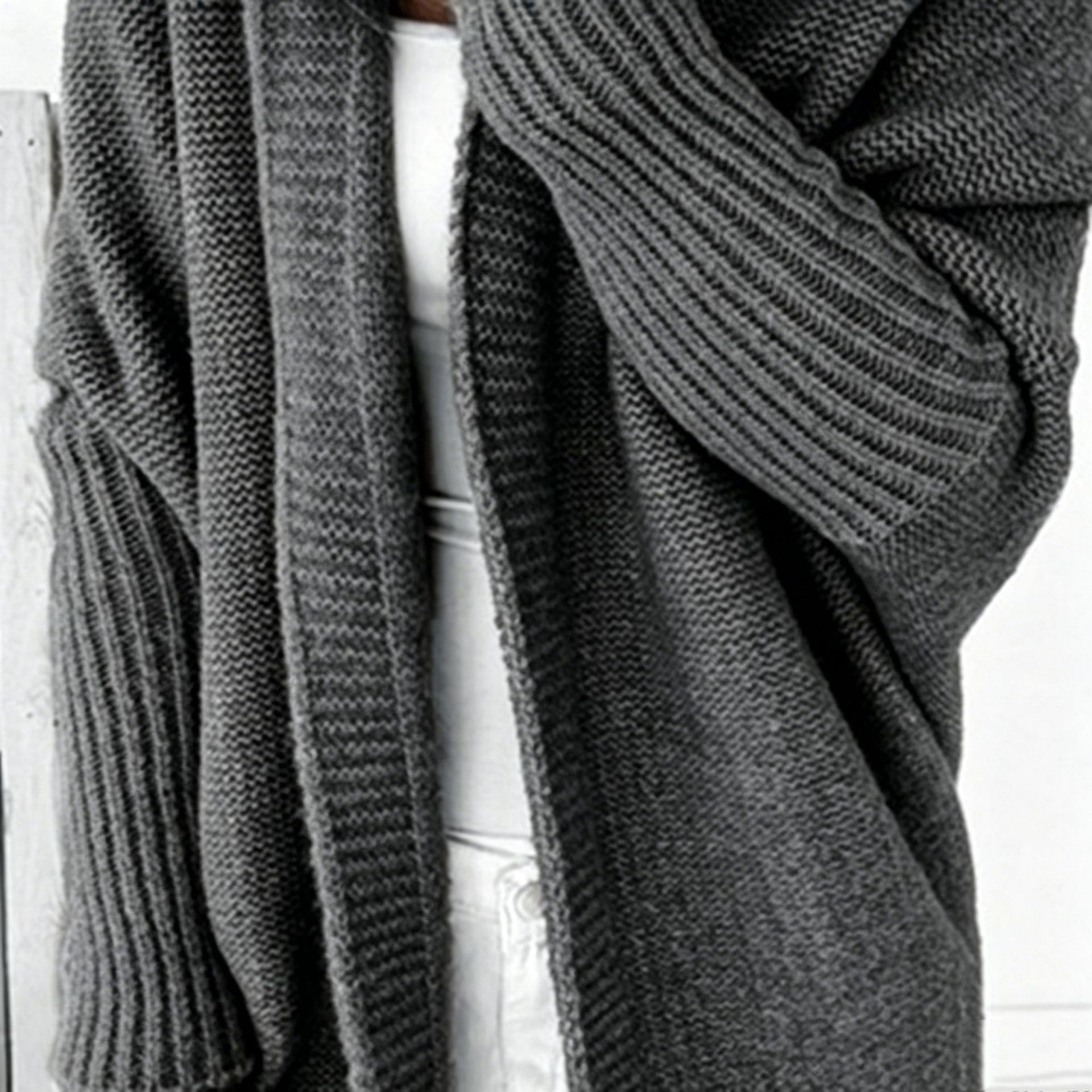 Hooded Knit Cardigan with Batwing Sleeves and Back Panel