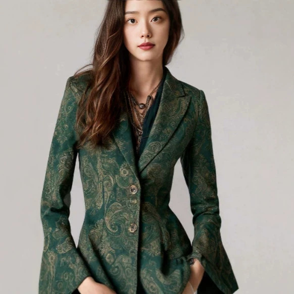 Bohemian Paisley Print Flare-Sleeve Blazer