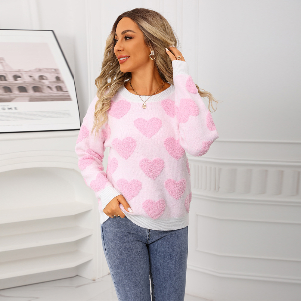 Women's Heart Jacquard Crewneck Sweater