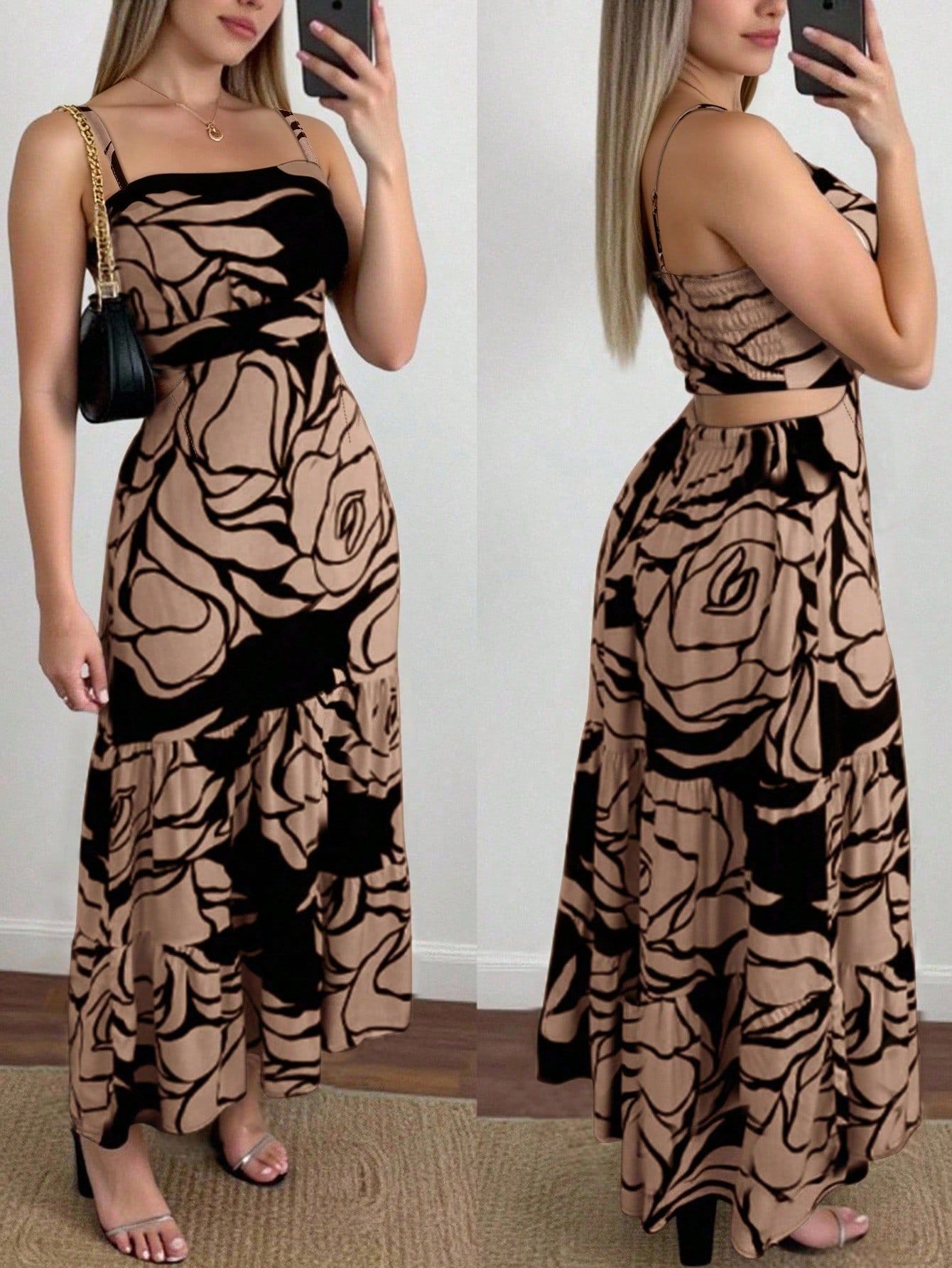 Women's Sleeveless Cutout Open-Back Printed Maxi Dress