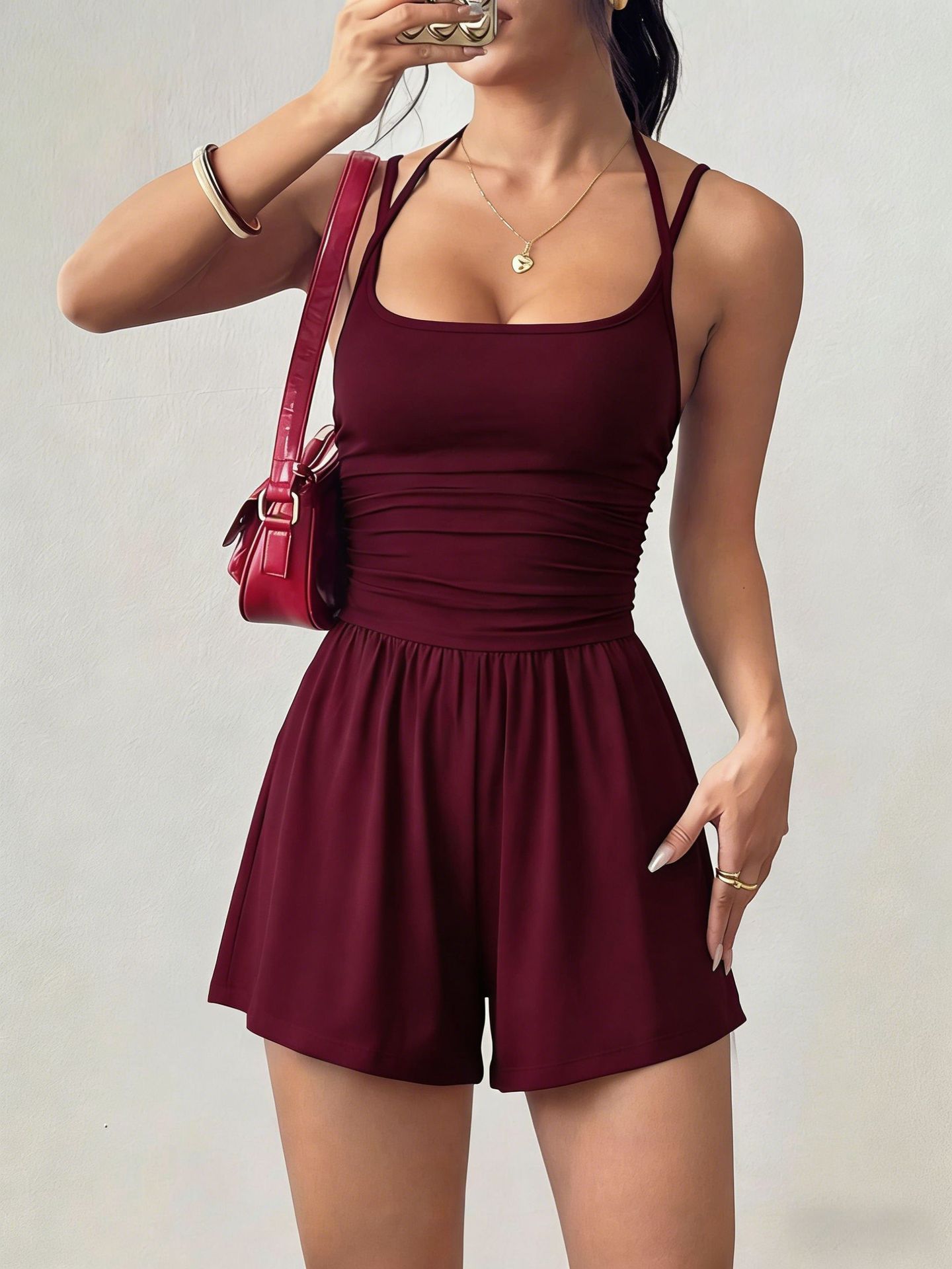 Women's Solid Color Sleeveless Wide-Leg Jumpsuit