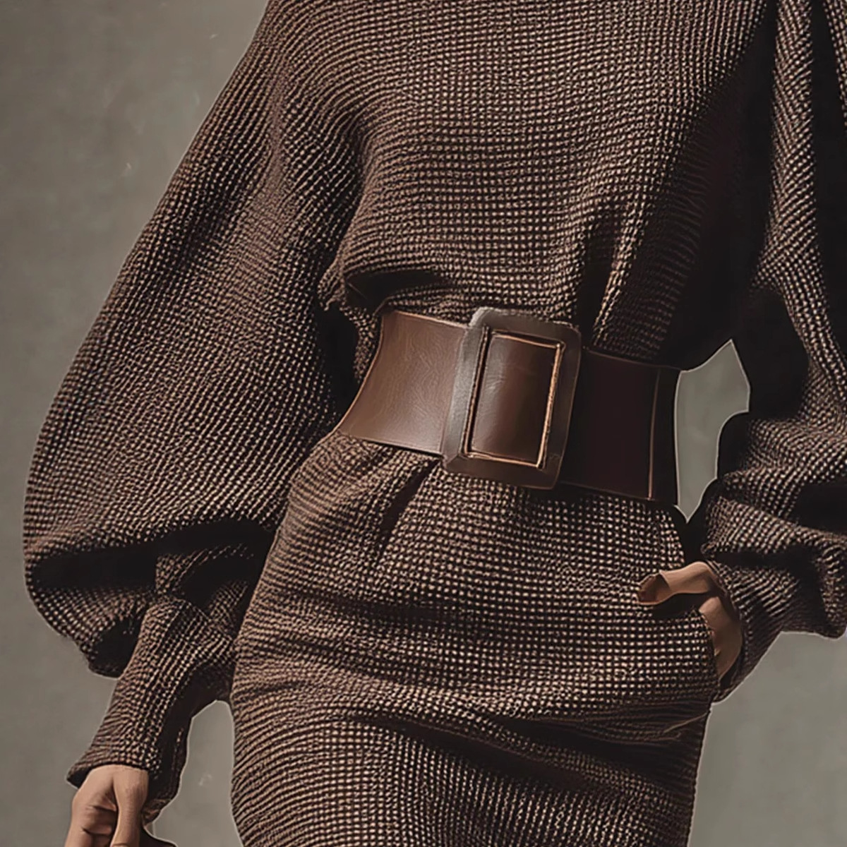One-Shoulder Batwing Sleeve Belted Knit Sweater