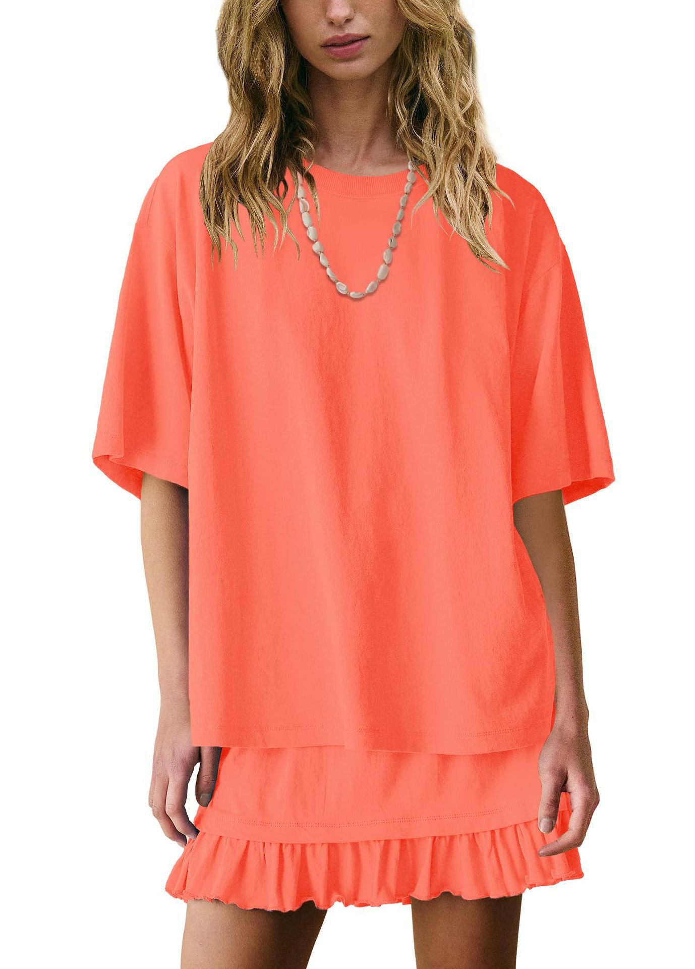 Women's Solid Color Loose Fit Casual Two-Piece Pajama Set with Ruched Detail