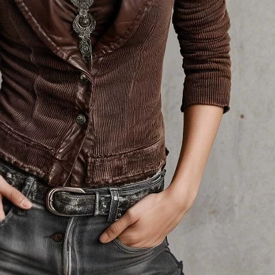 Retro Brown Patchwork Cropped Women's Jacket