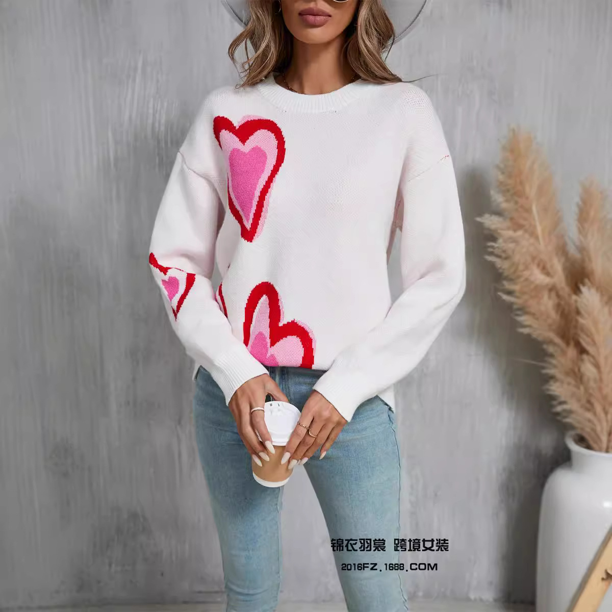 Heart Graphic Crewneck Pullover Sweater