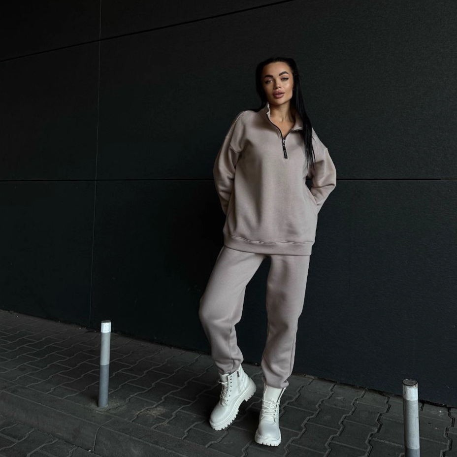 Women's Casual Two-Piece Sweatsuit Set Long Sleeve Solid Color