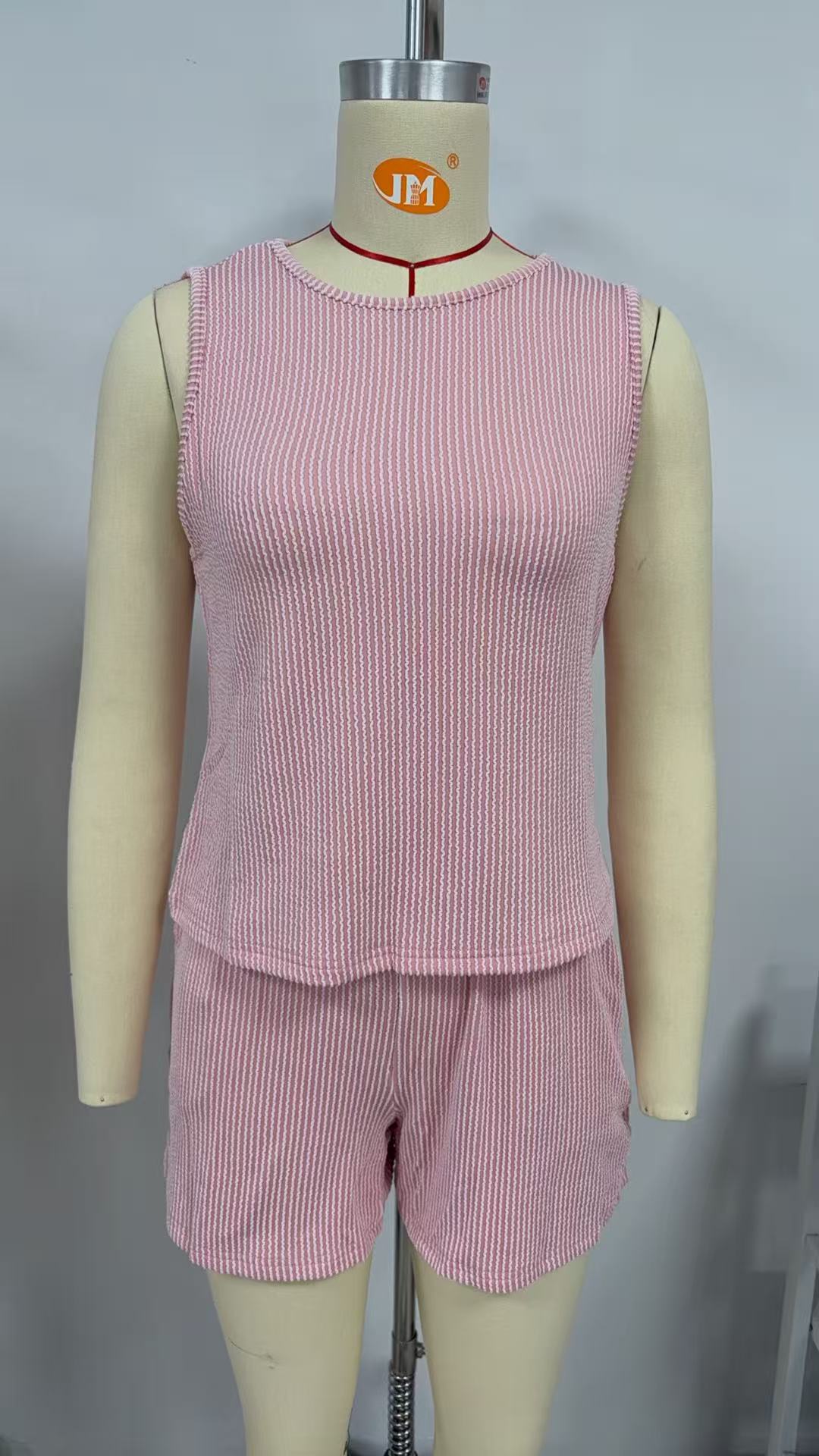 Women's Sleeveless Twist-Strap Striped Vest and Shorts Two-Piece Set