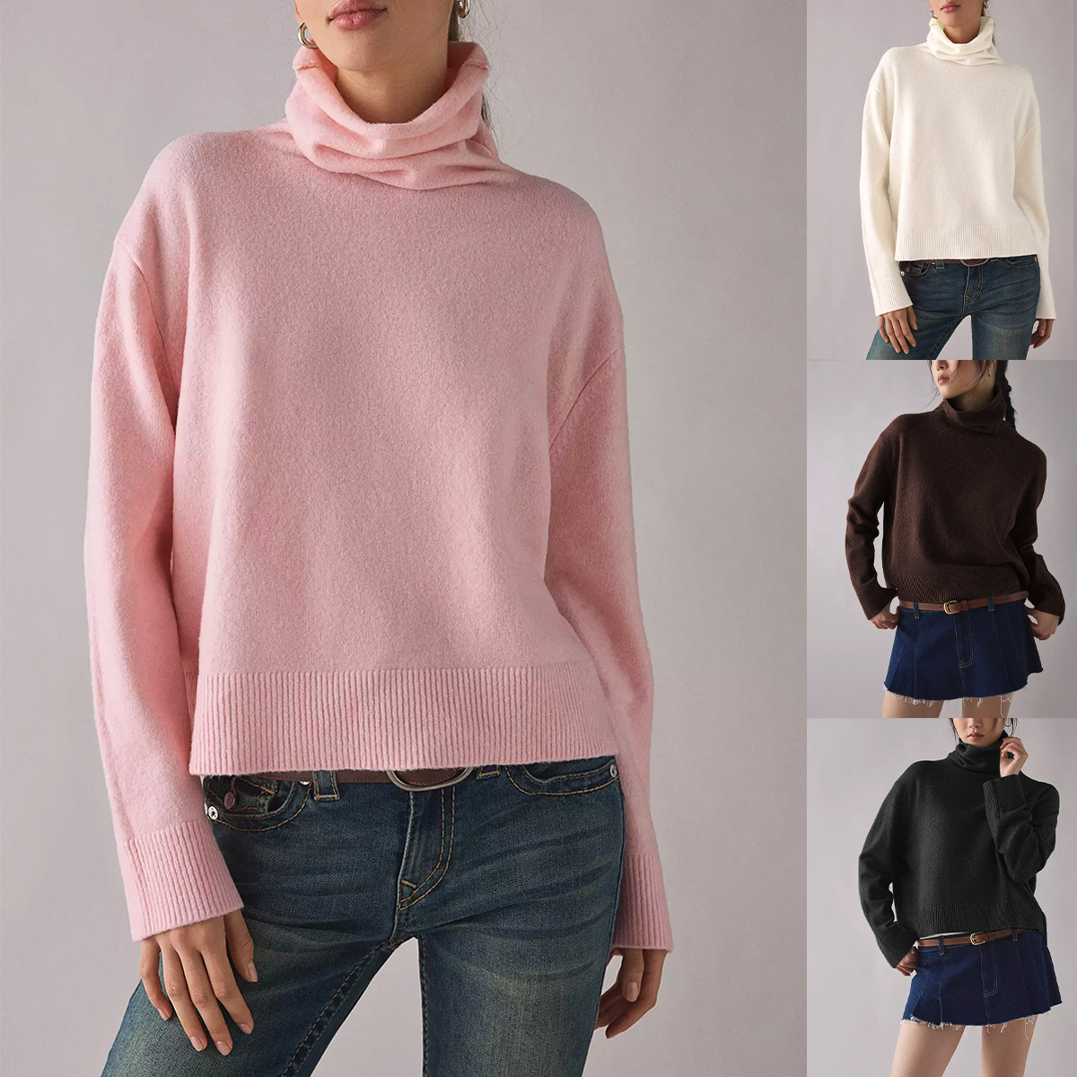 Women's Pullover Knit Turtleneck Sweater Solid Color