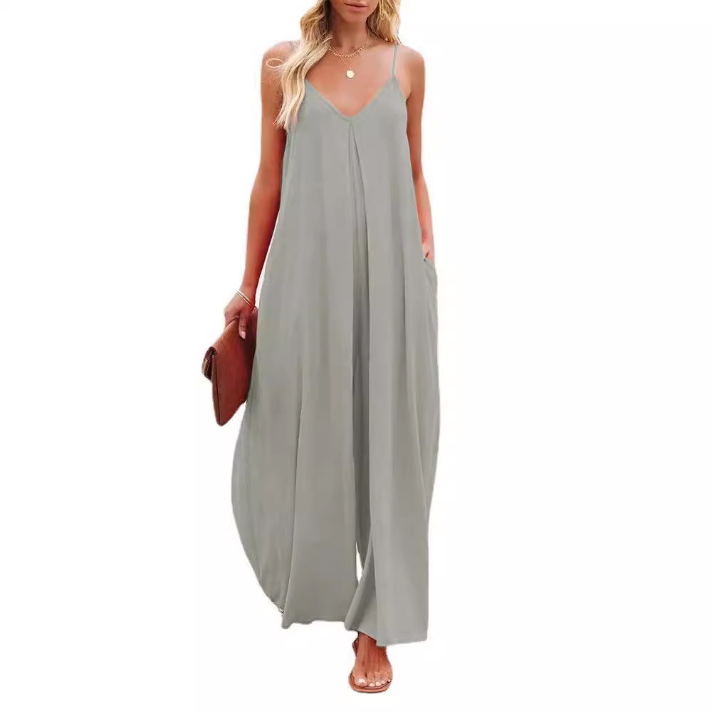 Women's Sleeveless Wide-Leg Jumpsuit with Pockets Solid Color