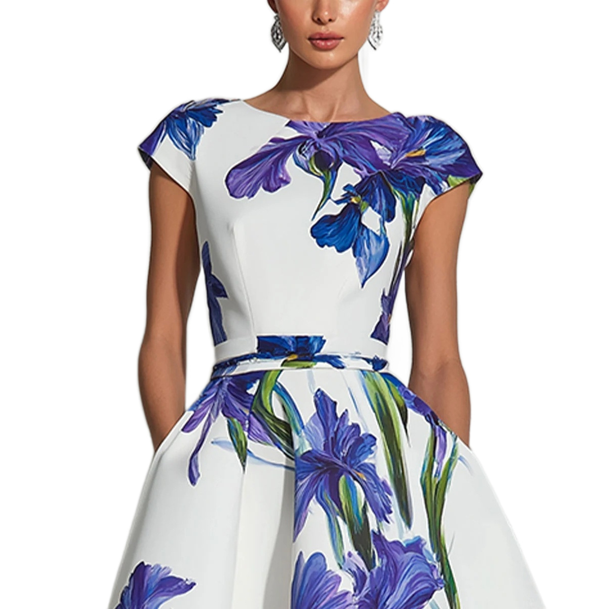 Blue and White Porcelain Print Crew Neck Long Dress