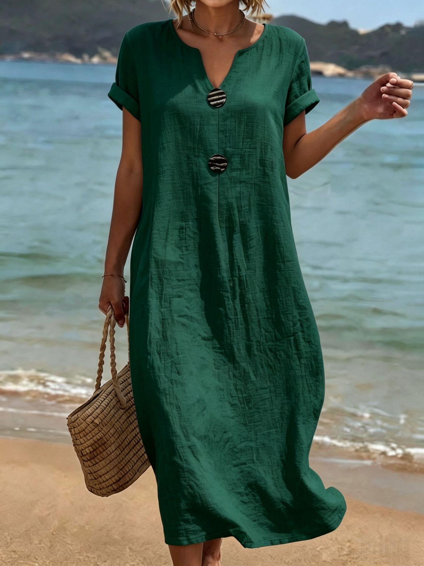 Women's V-Neck Casual Solid Color Dress