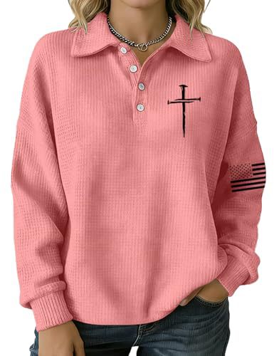 Women's Cross & American Flag Print Button Sweatshirt