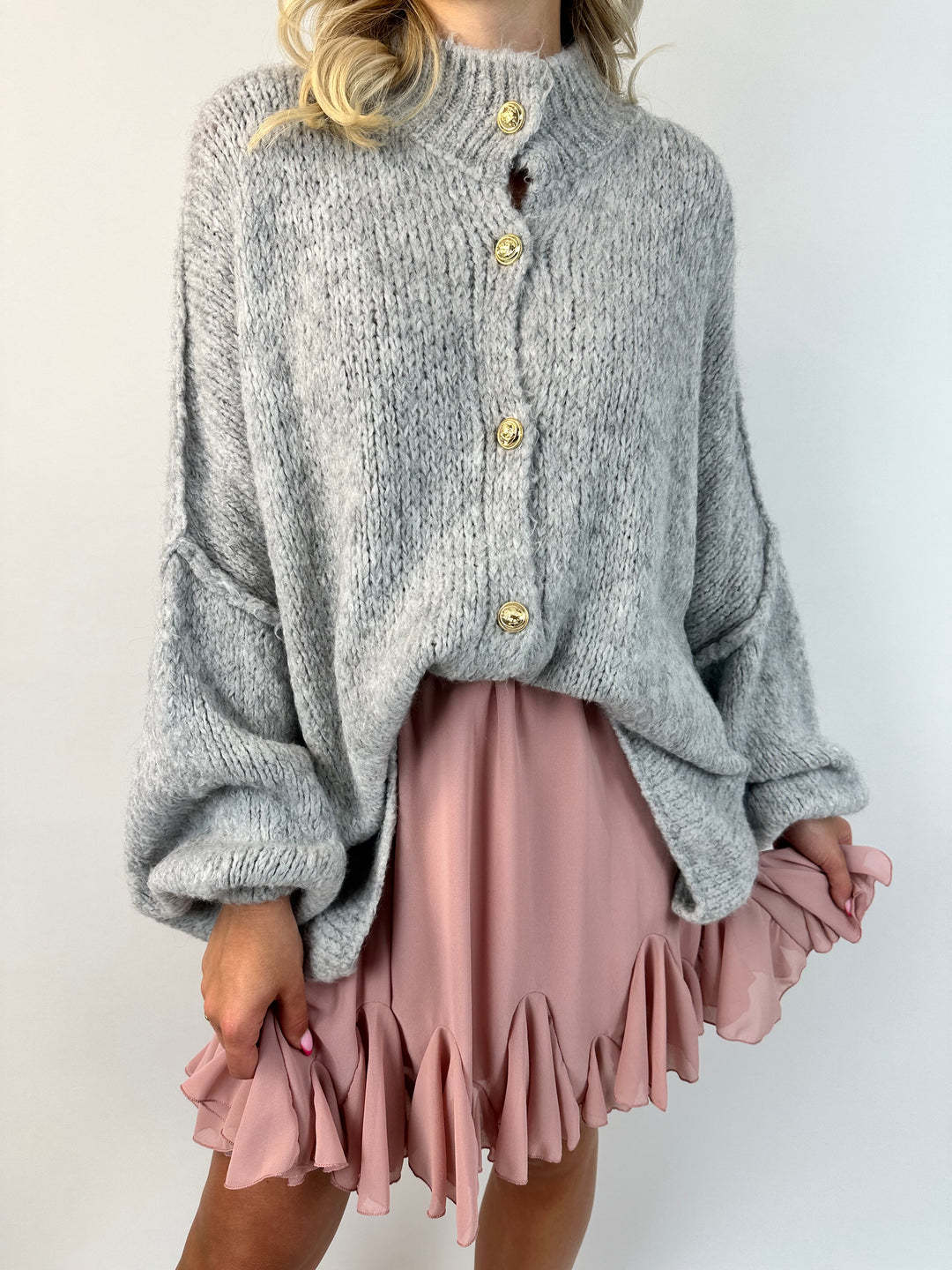 Women's Solid Color Loose Knit Cardigan Long Sleeve Round Neck