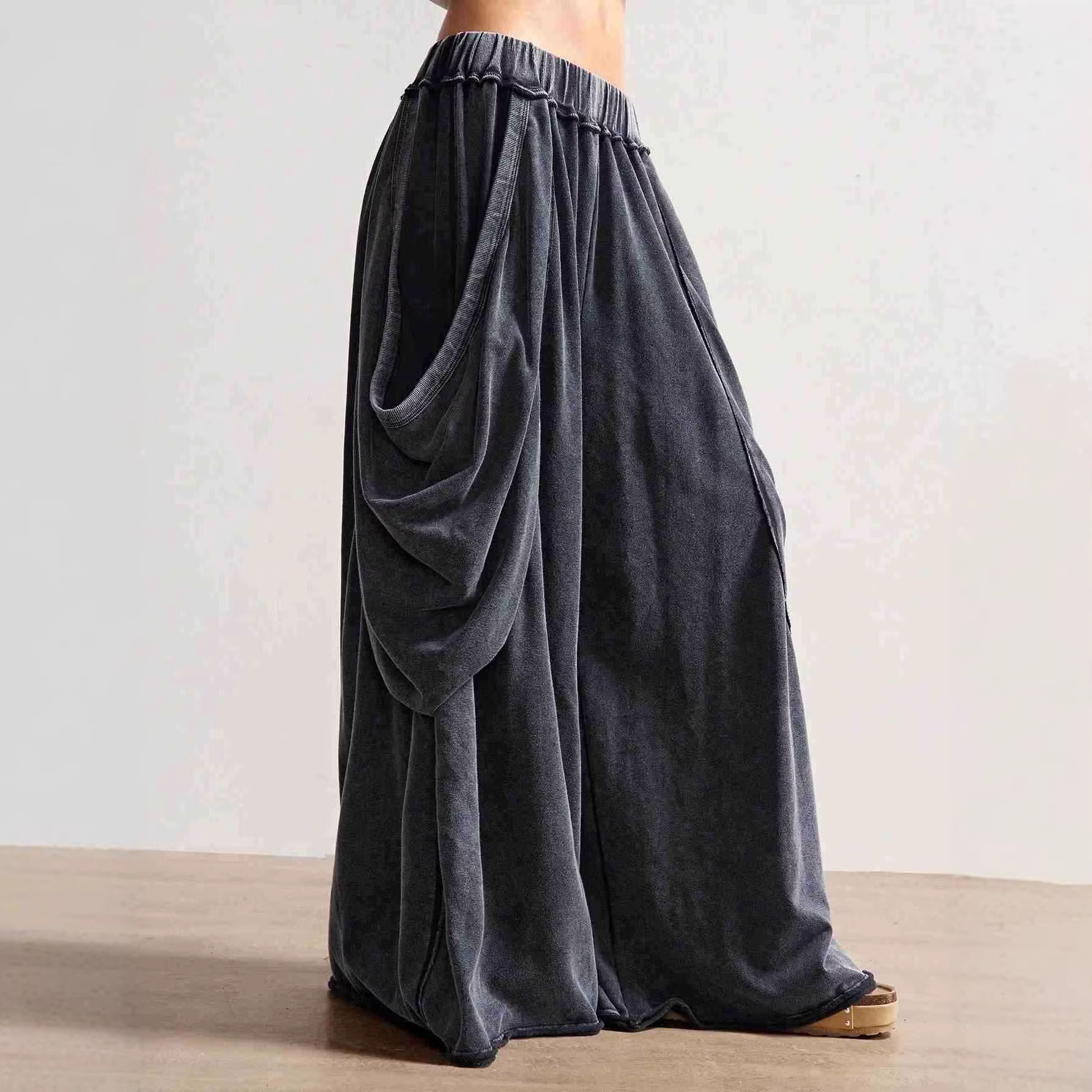 Women's Flowy Wide-Leg Dance Pants Low-Rise Gothic Harem