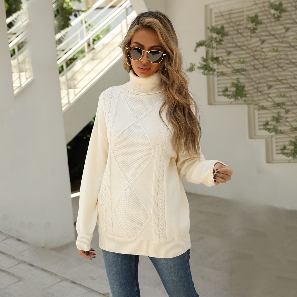 Women's Turtleneck Cable Knit Pullover Sweater Plus Size Loose Fit