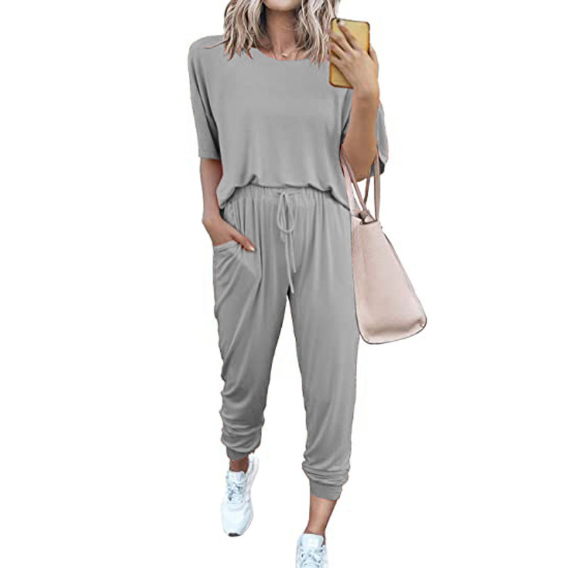 Women's Solid Color Short Sleeve Casual Two-Piece Set