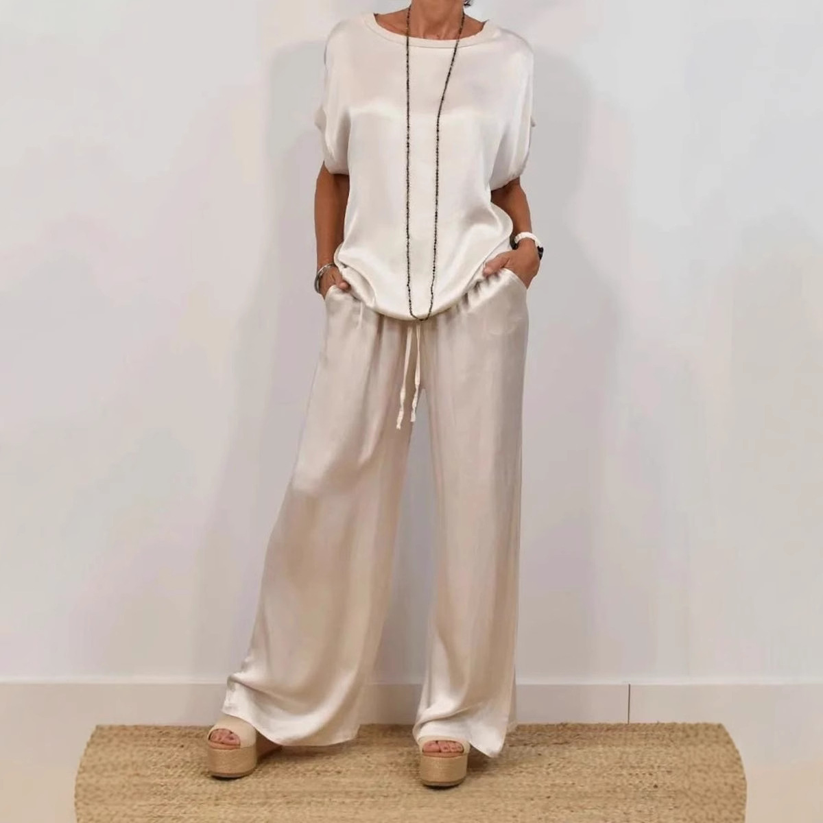 Relaxed-Fit Shirt & Wide-Leg Pants Casual Set