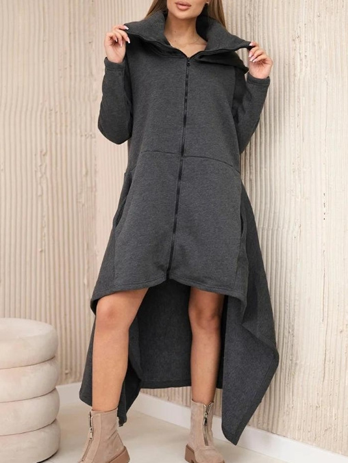 Women's Solid Color Hooded Zip Loose Sweatshirt Dress