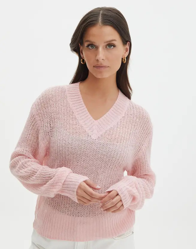 Women's Sheer V-Neck Long-Sleeve Top in Solid Colors