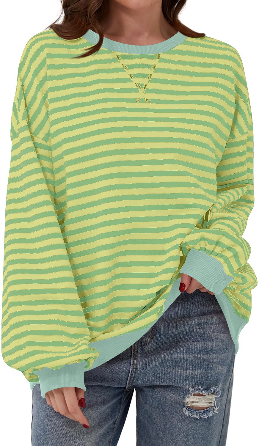 Striped Colorblock Casual T-Shirt Top