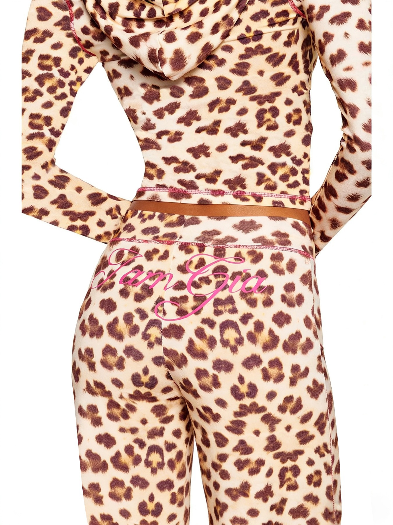 Women's Printed Hooded Long-Sleeve Thumbhole Two-Piece Set with Flared Pants