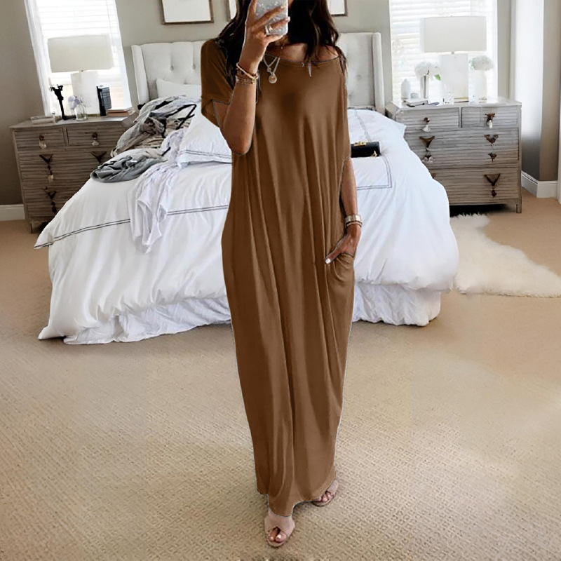 Women's Solid Color Short Sleeve Long Casual Dress