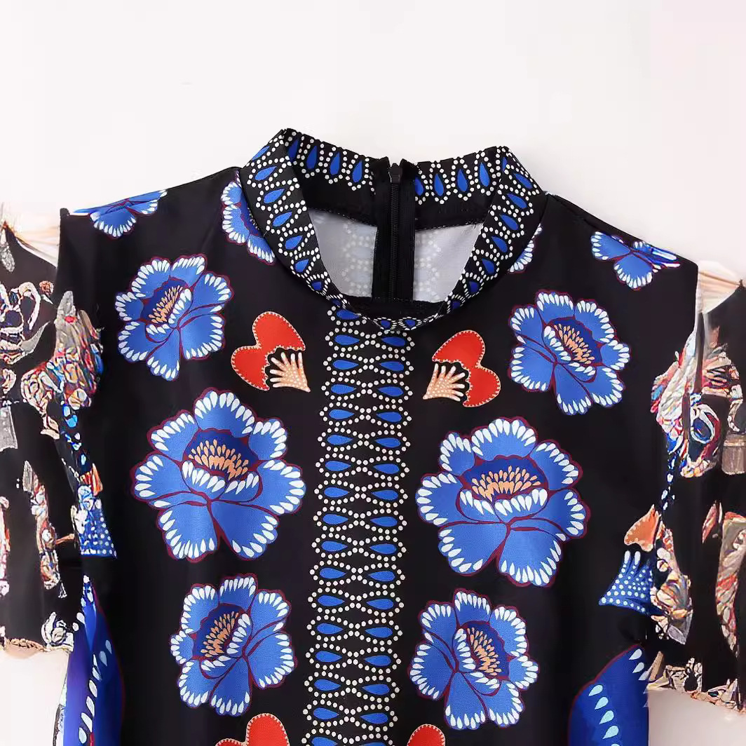 Women's Summer Print Patchwork Tiered Bodycon Dress